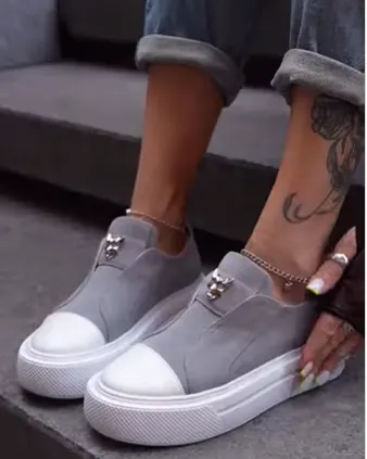 Grey Slip-On Platform Sneakers